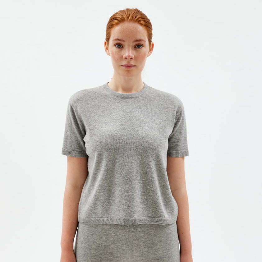 T-shirt i ull, Grey Melange, hi-res